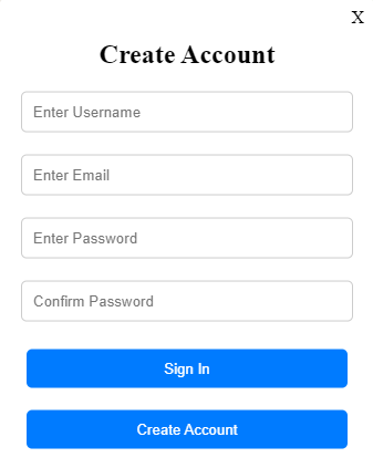 Sign up screen